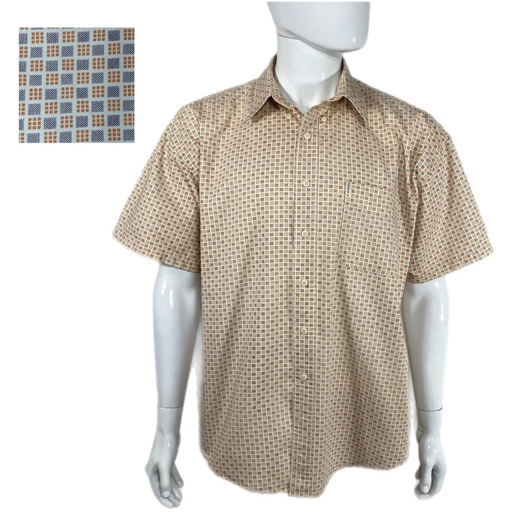 Chaps RL Men’s Orange & Gray Geo Print Short Sleeve Button Down